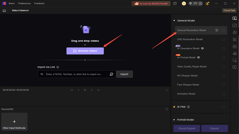 Upload Sora AI video and preview the AI enhancement model