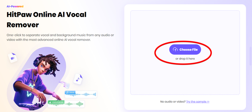 Uploading song to HitPaw Online Vocal Remover