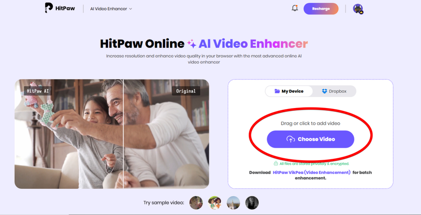 Uploading Instagram product video to HitPaw Online Video Enhancer