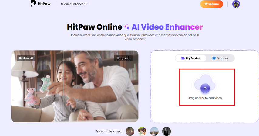 Uploading video to HitPaw Online AI Video Enhancer