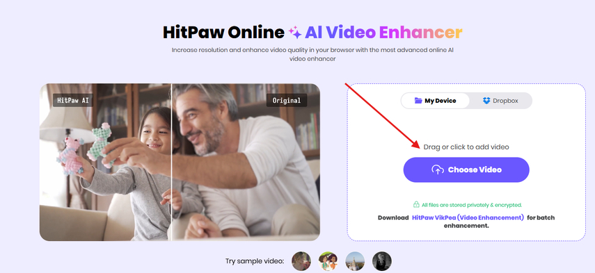 Uploading video to HitPaw Online AI Video Enhancer