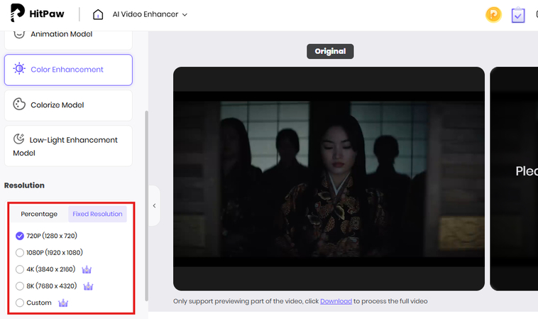 Upscaling video in HitPaw Online AI Video Enhancer
