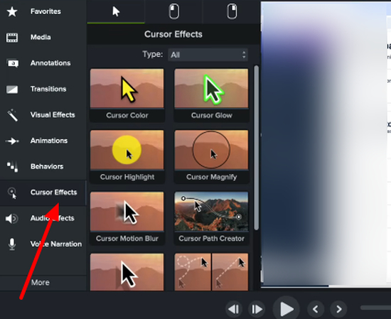 Using cursor effects in Camtasia