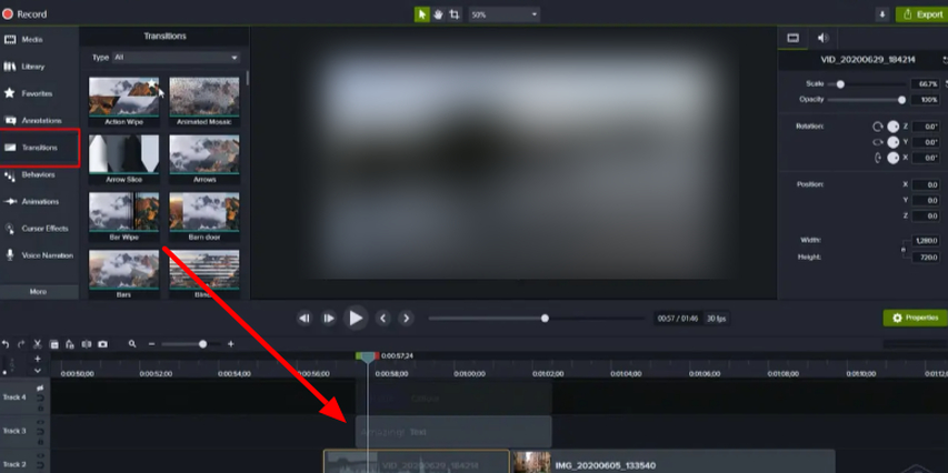 Using transitions in Camtasia
