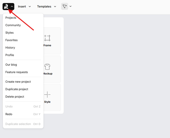 Accessing projects in Recraft AI