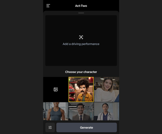 Act-Two feature in Runway AI video app