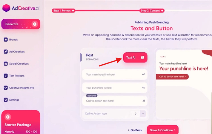 Ad creative AI Text AI feature
