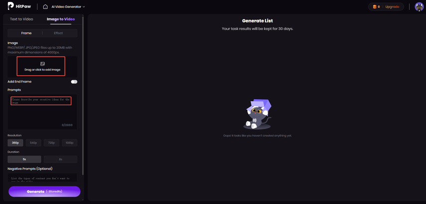 enter images or text prompt