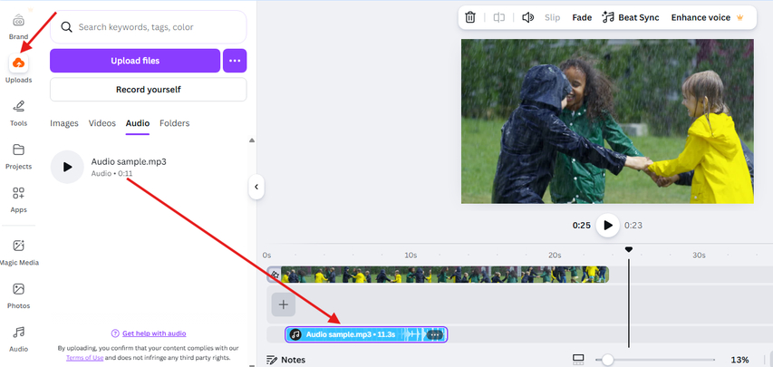 Adding audio to Canva