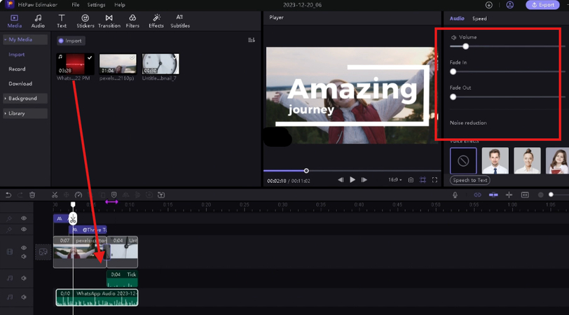 Adding music and sound effects to the TikTok video using HitPaw Edimakor
