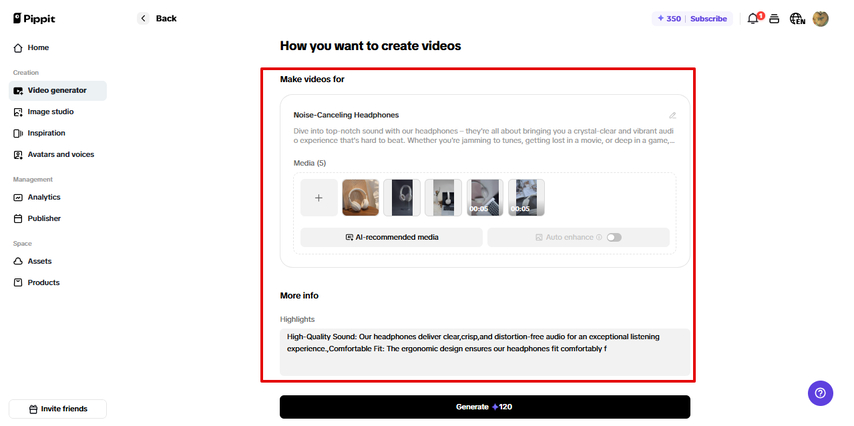 Adding product info in Pippit AI
