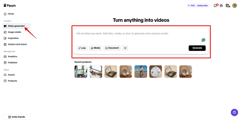 Adding product link in Pippit AI