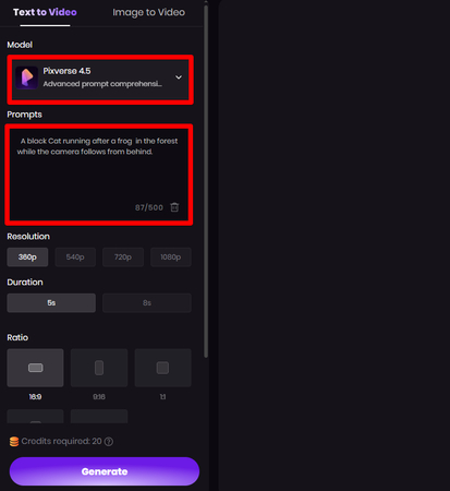 Adding Prompt and Selecting a Model for Text-to-Video Generation