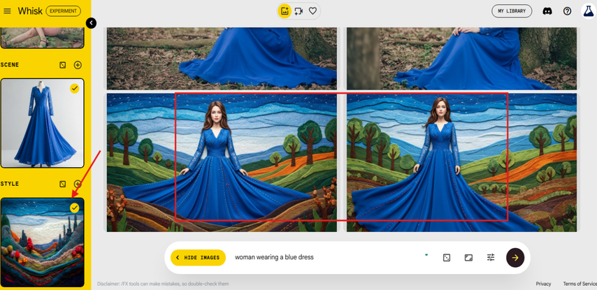 Adding style to the generated images in Whisk AI