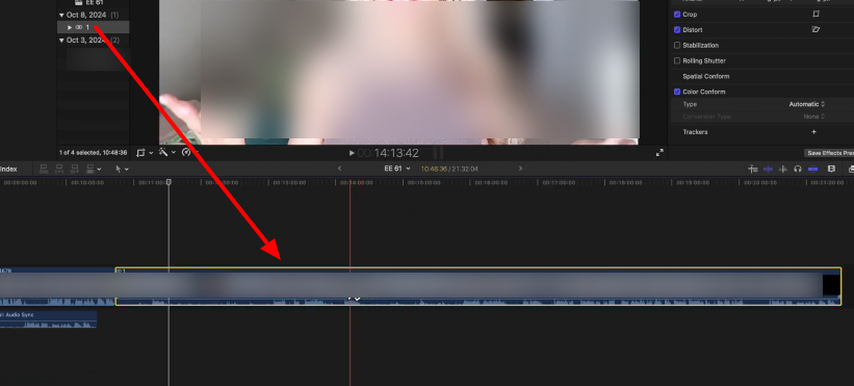 Adding the synchronized clip to the timeline in Final Cut Pro