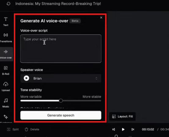 Adding voicovers to clips in OpusClip