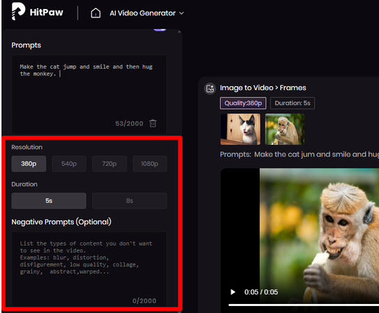 Additional settings for the video with an end frame
