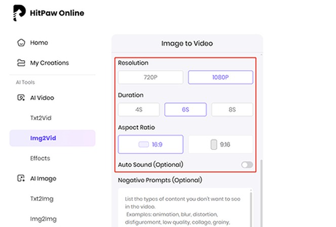 Adjust duration, aspect ratio, and resolution for AI animation video