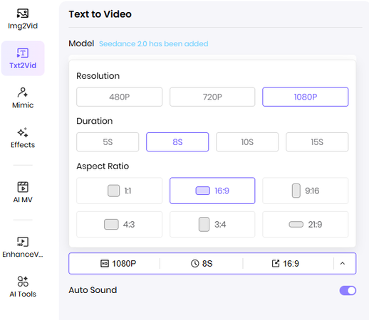 adjust video settings including resolution, duration etc