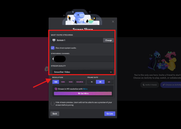 Adjusting option for Discord screen share