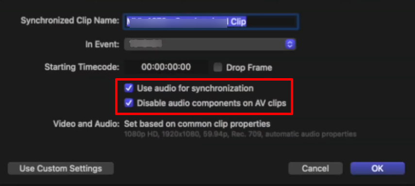 Adjusting synchronization settings in Final Cut Pro
