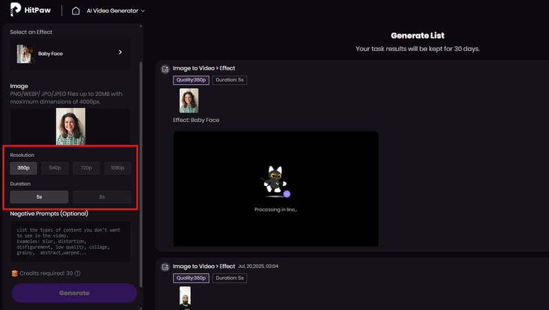 Adjusting the resolution and the duration of the teenage video
