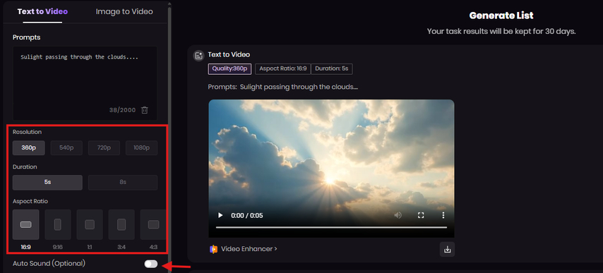 Adjusting video settings in HitPaw AI Video Generator