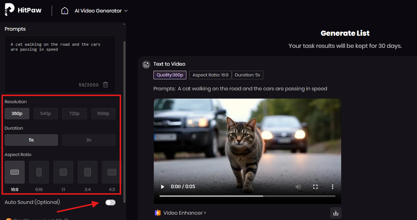 Adjusting video settings in HitPaw AI Video Generator