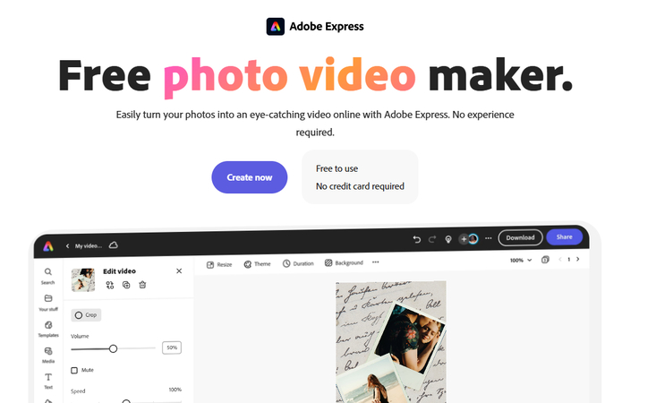 Adobe Express photo video maker desktop browser app