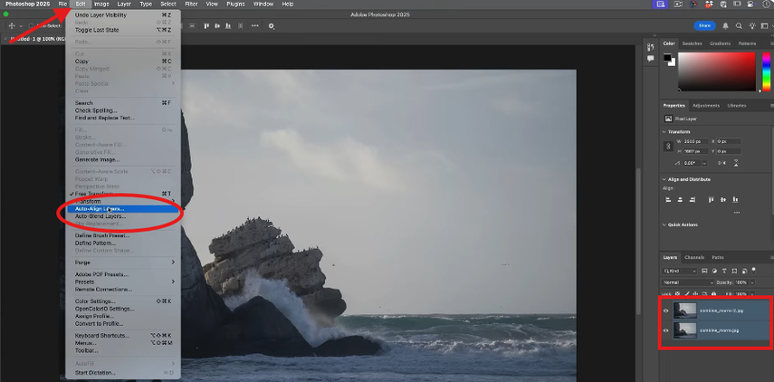 Adobe Photoshop Auto-Align Layers option