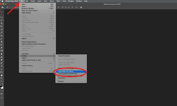 Adobe Photoshop Load Files into Stack option