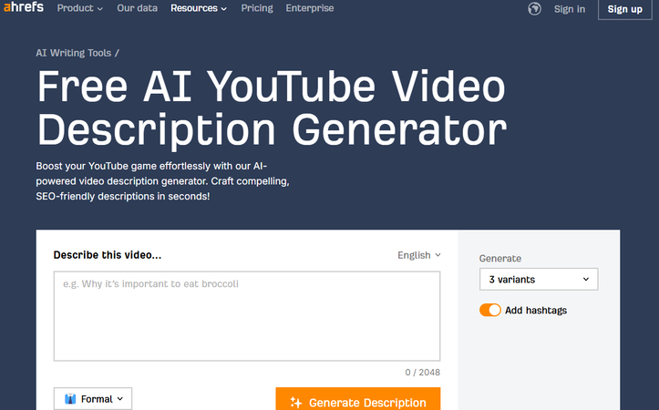 Ahrefs YouTube AI Description Generator