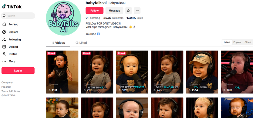 AI baby podcast channel on TikTok