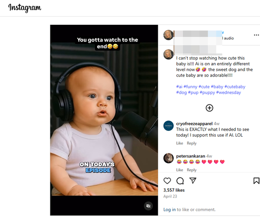 AI baby podcast shared content on Instagram