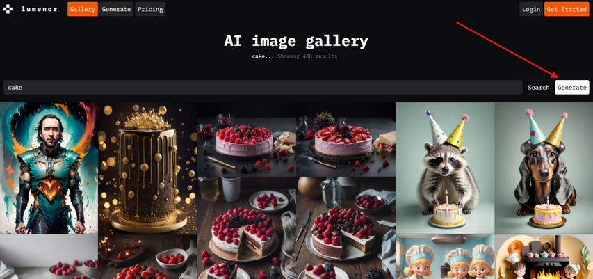 AI cake Generate button in Lumenor