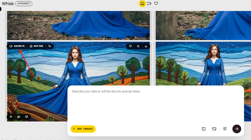 Animate option in Whisk AI