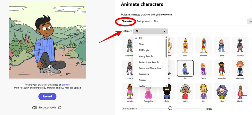 Animated characters in Adobe Express