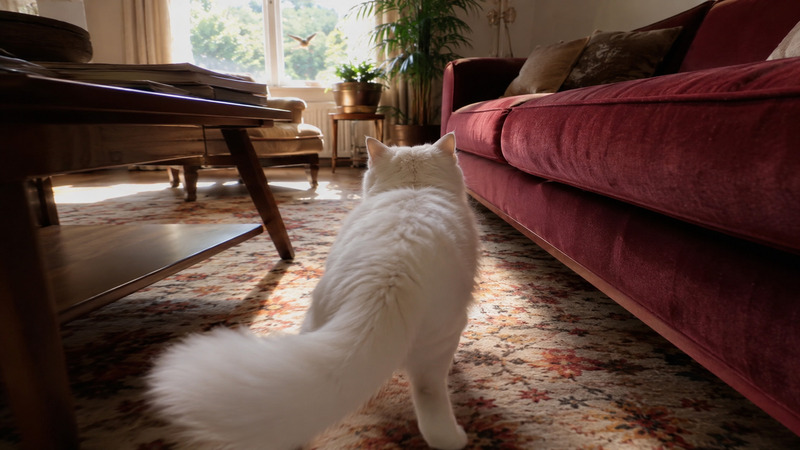 animation cat video prompt with a fluffy white cat