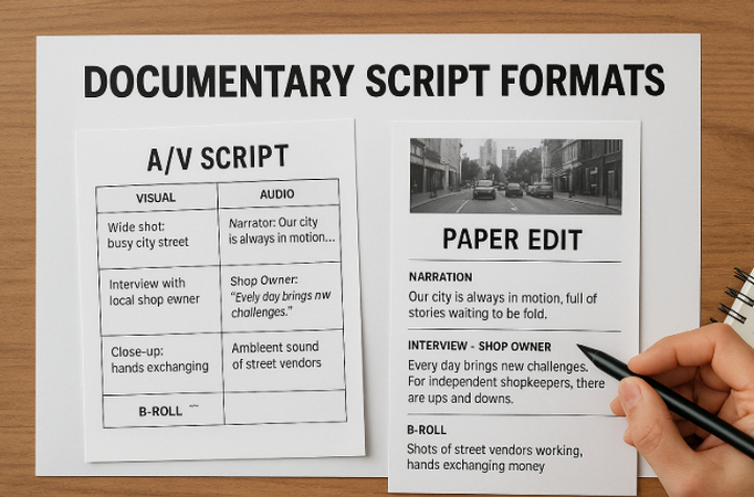 A/V and Paper Edit documentary script format
