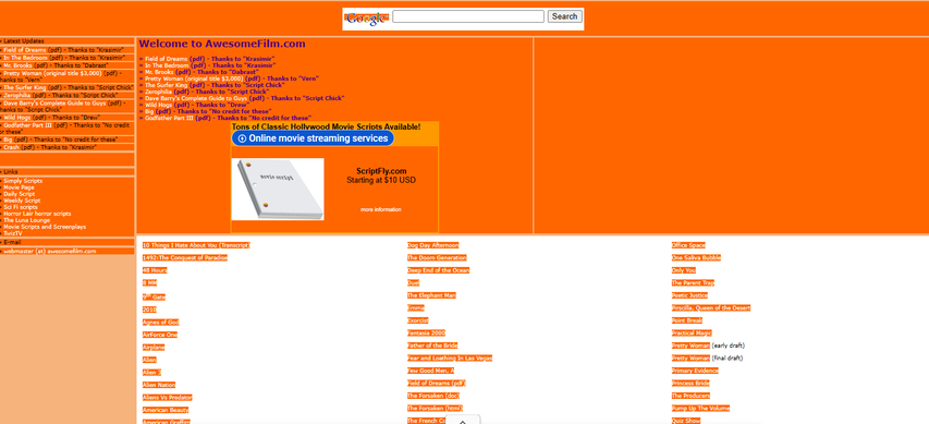 AwesomeFilm site to download movie scripts