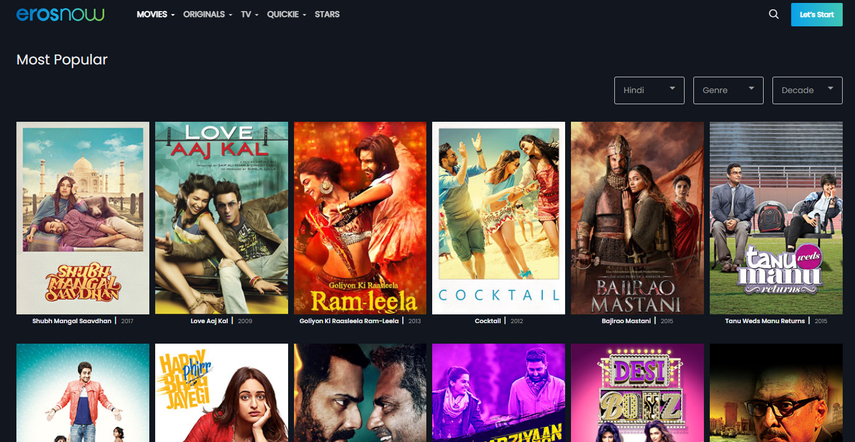 Bollywood movie download app Eros Now