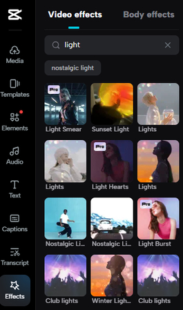 CapCut AI Light effects