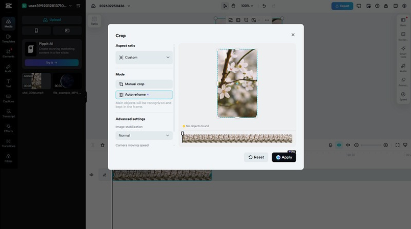 Select CapCut Auto Reframe