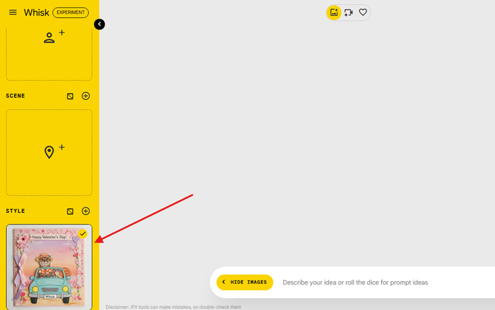 Card preset style template in Whisk AI