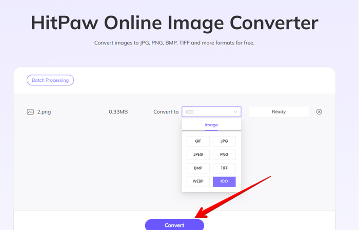 Changing PNG to ICO in HitPaw Online Image Converter