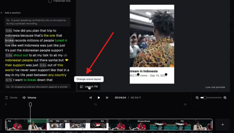Changing screen layout in OpusClip
