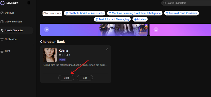 Chat option for the AI Character