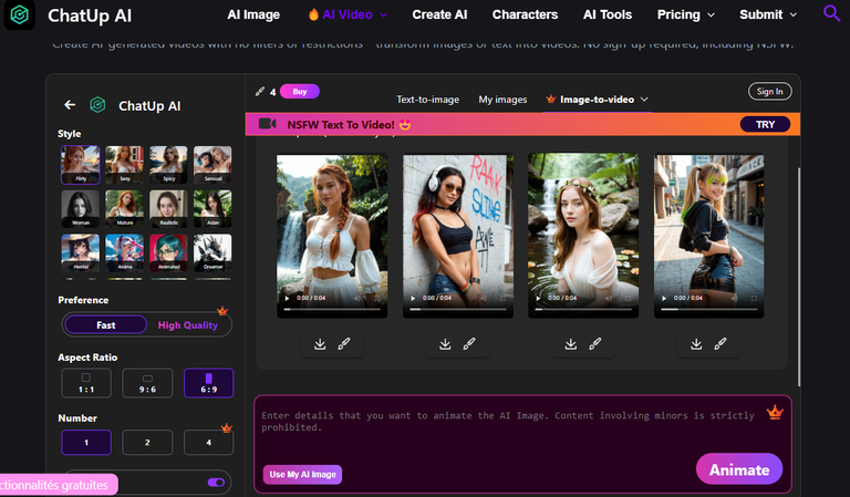 ChatUp AI uncensored AI video generator