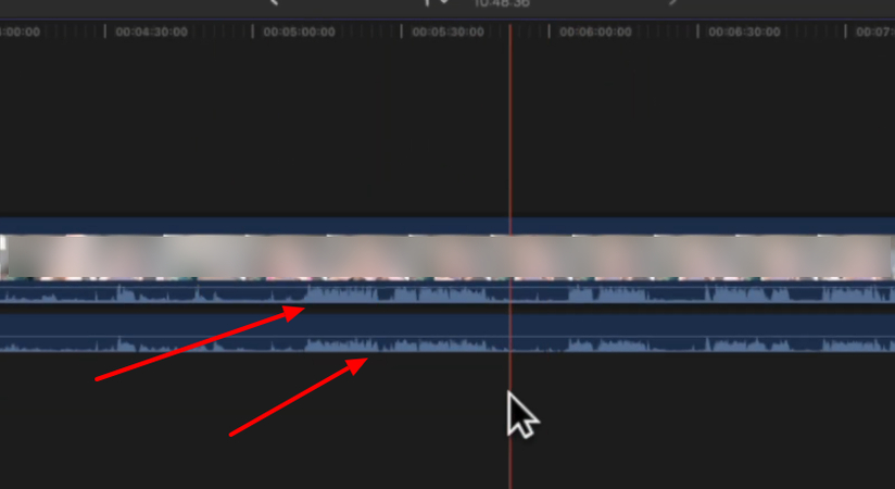 Checking waveforms in the timeline for accurate syncing in Final Cut Pro
