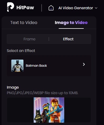choose ai video effect and upload image